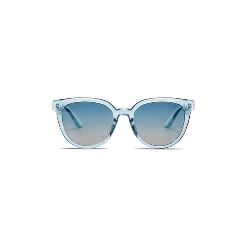 Crystal blue oversized square sunglasses with blue gradient lenses