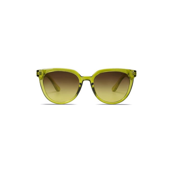 Olive green oversized square sunglasses with gradient brown lenses